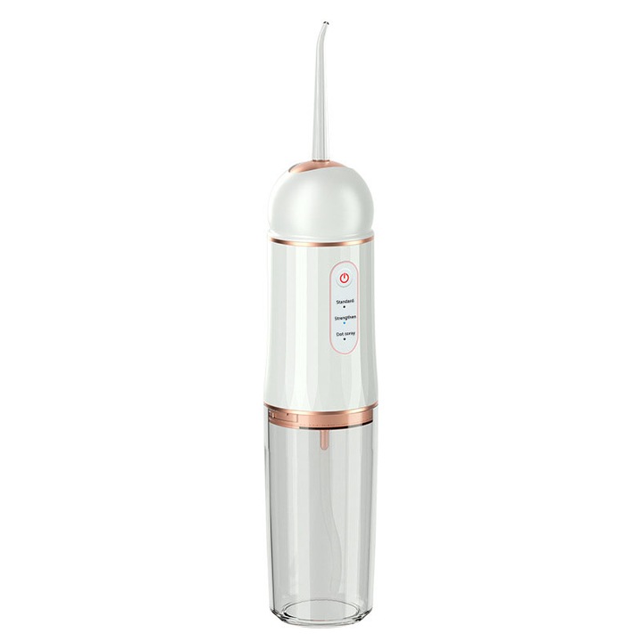 Irigator bucal portabil, Capacitate 200 ml, 4 duze curatare, ABS + PS, Alb/Auriu