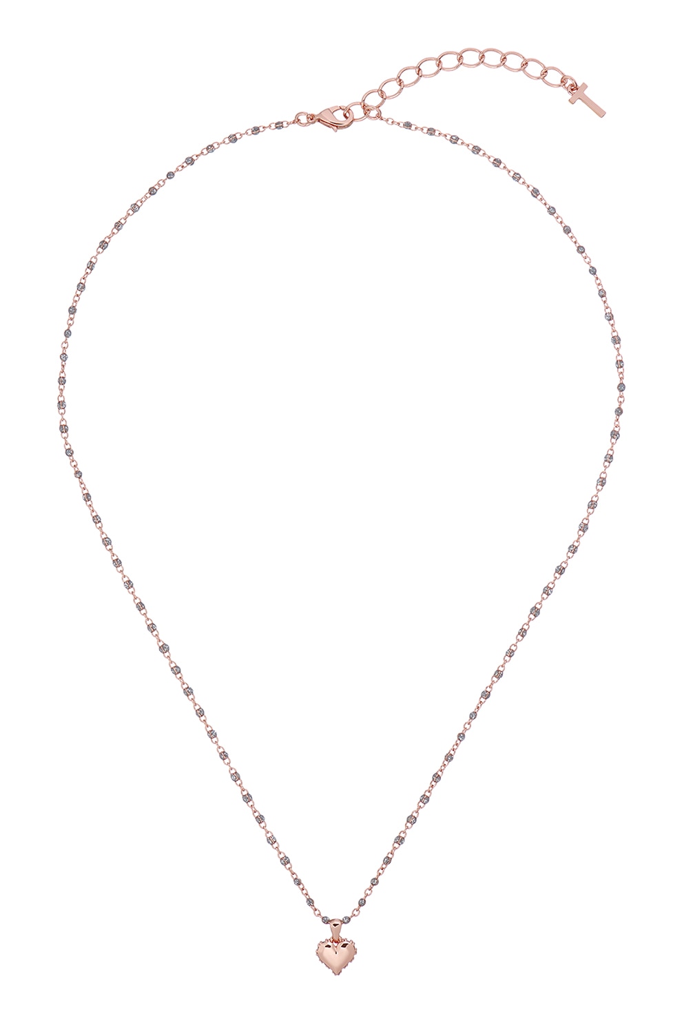 Ted Baker, Colier decorat cu zirconia si pandantiv in forma de inima, Auriu rose/ Argintiu