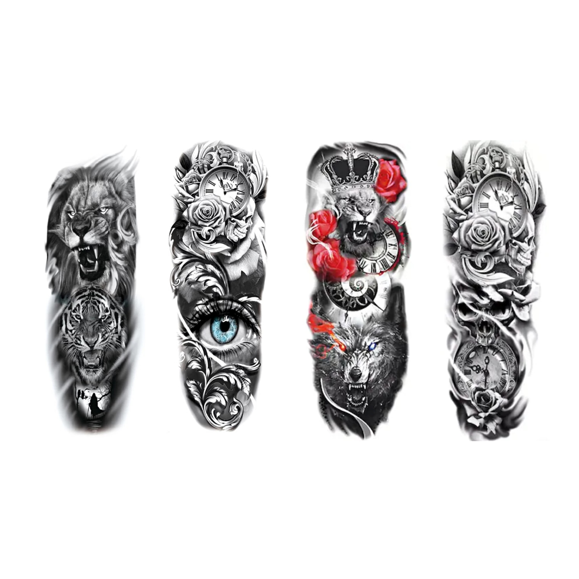 Set 4 Tatuaje temporar pentru brate sau picioare, rezistent la apa, aplicare rapida, marime mare 48 x 17 cm, Nevermore® Tatoo4-1