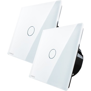 Pachet 2 intrerupatoare simple cu touch Livolo, sticla, Alb Pachet 2 intrerupatoare simple cu touch Livolo, sticla, Alb