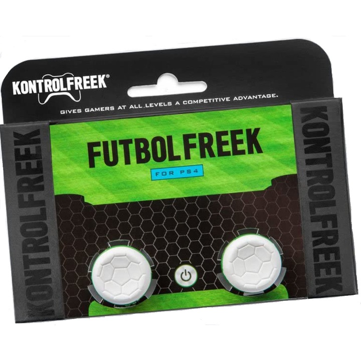 Set 2 Bucati Thumbgrip din Silicon Performance KontrolFreek Futbol Freek, Thumbstick Accesoriu Controller PS5, PS4, Crestere Acuratete si Confort, Alb