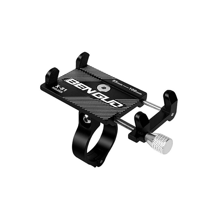 Suport pentru telefon cu montare pe ghidon, ajustabil, aluminiu, Negru, BBL2861