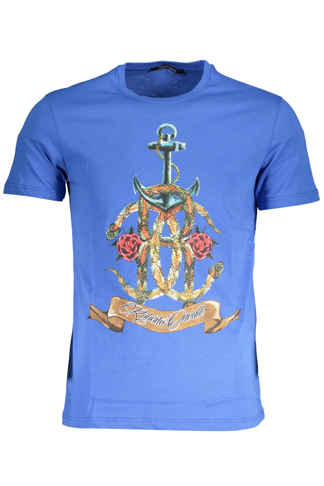 Tricou Barbati, ROBERTO CAVALLI, 9101552, Logo, Albastru, Albastru, XL