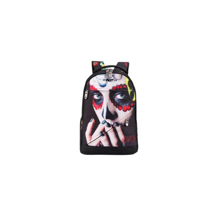 Ghiozdan tip rucsac Coloured Face, Negru, pentru adolescenti, Reflectorizant, 33x42x17 cm