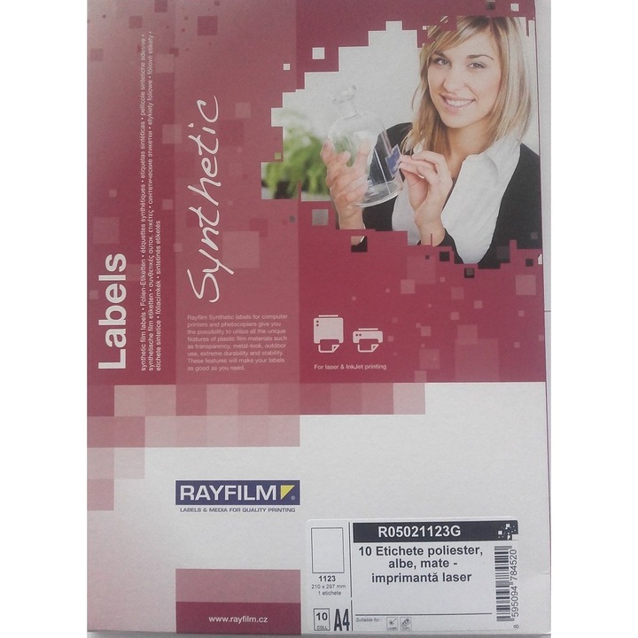 Etichete autoadezive din poliester, alb mat, 1buc/A4 10/set laser Rayfilm