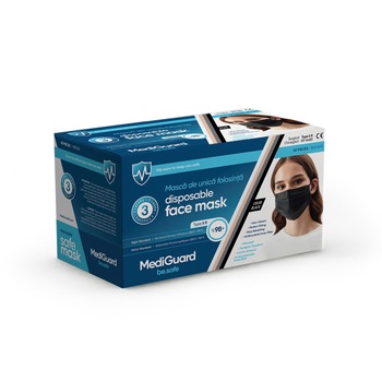 Set 50 de masti medicale negre, tip IIR, Mediguard, 3 straturi, eficacitate de filtrarea bacteriana 98% Set 50 de masti medicale negre, tip IIR, Mediguard, 3 straturi, eficacitate de filtrarea bacteriana 98%