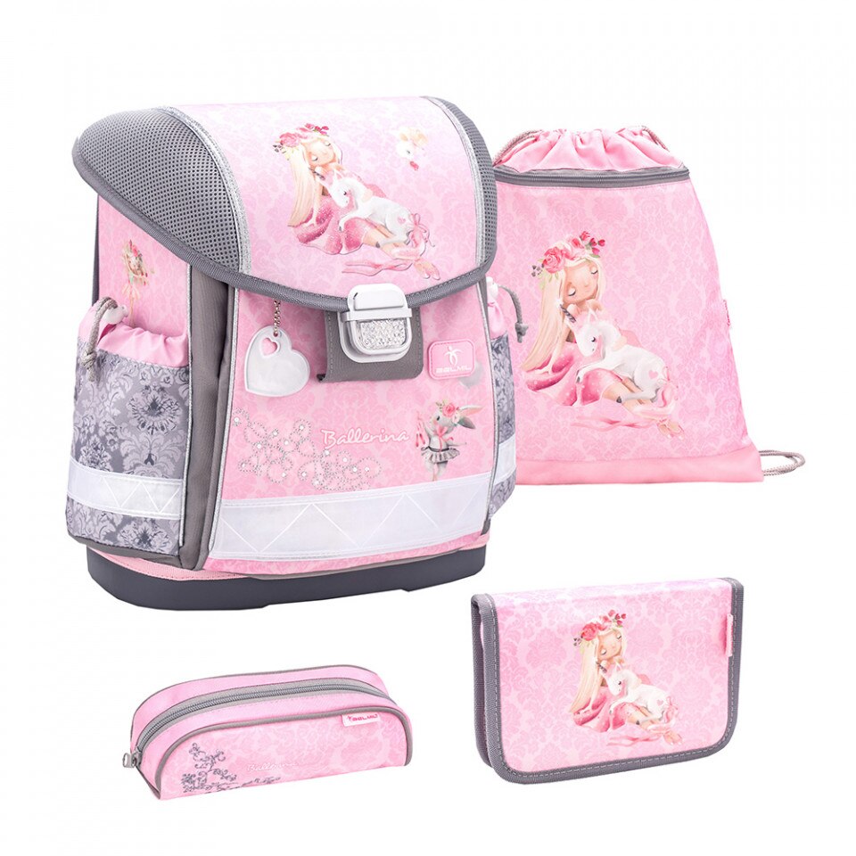 Set Ghiozdan scoala 4 piese, Belmil Classy, cu sac de umar pentru echipament si doua Penare, model Balerina