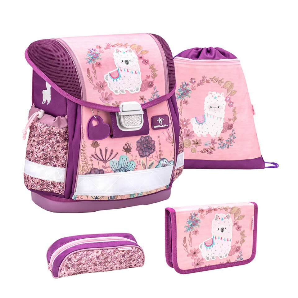 Set Ghiozdan scoala 4 piese, Belmil Classy, cu sac de umar pentru echipament si doua Penare, model Lama