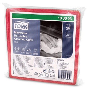 Kit 6 lavete reutilizabile Tork din microfibra,30.5x30.5, rosu Kit 6 lavete reutilizabile Tork din microfibra,30.5x30.5, rosu