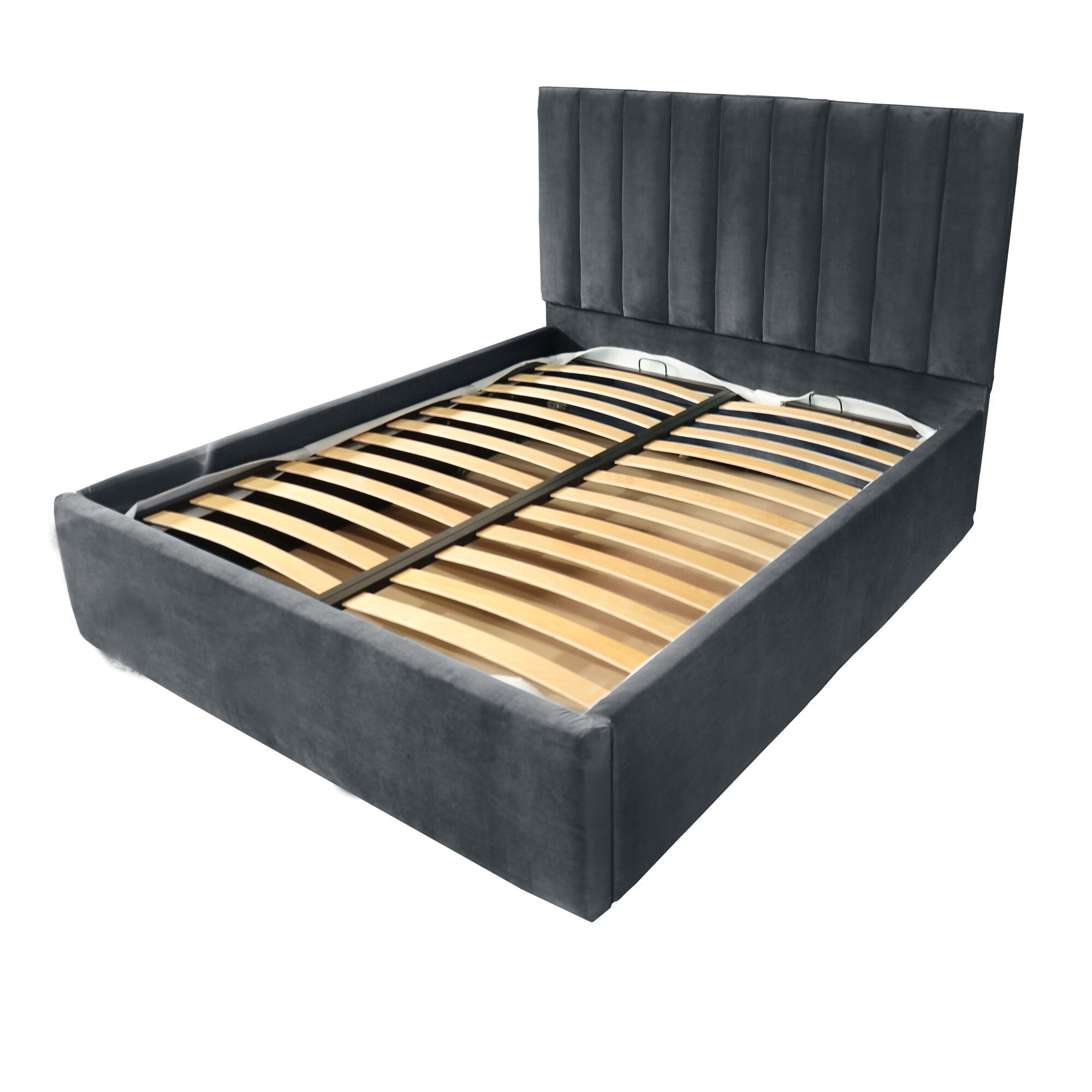 Pat dublu cu somiera, Beds Place, Hampton, Premium, Gri Antracit 97, 140x200 cm