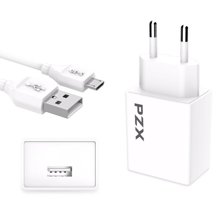 Incarcator telefon, PZX, C882E, Micro USB, 3.1A, Alb