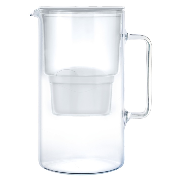 Стъклена филтрираща чаша Wessper AquaMax Crystalline, 2.5L, С филтър, Бял