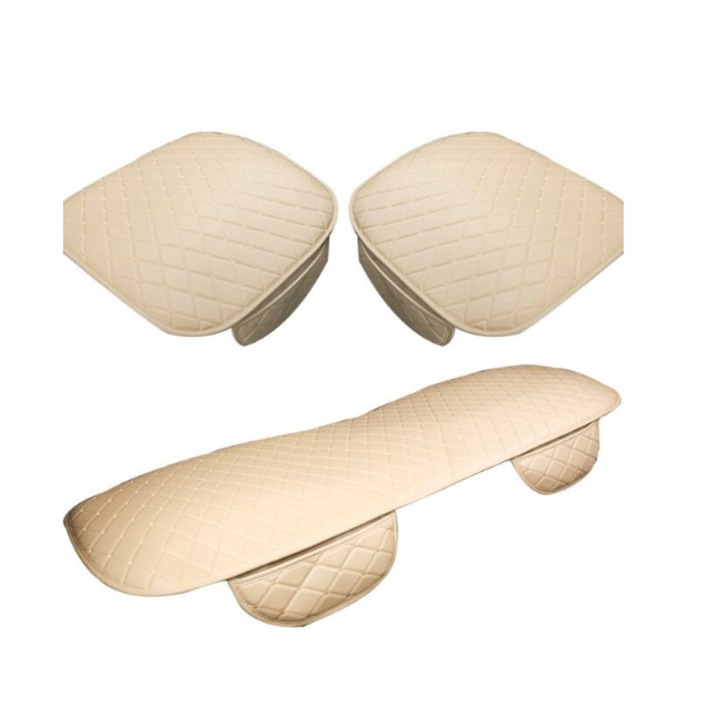 Set 3 huse scaun auto pentru sezut, piele ecologica crem