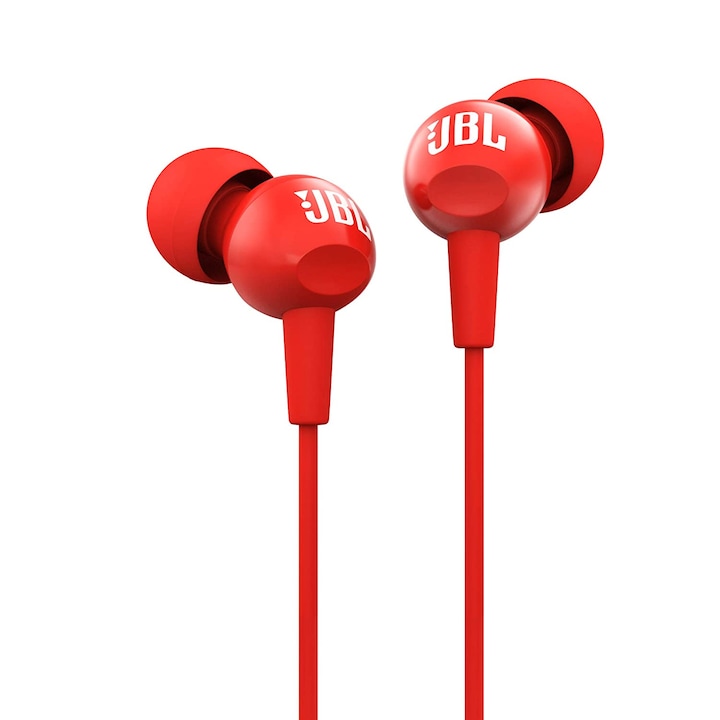 JBL C100Si 3,5 mm -es sztereó fejhallgató vezetékes mély basszus zenélő sportos hívó kezekkel mikrofonnal, piros