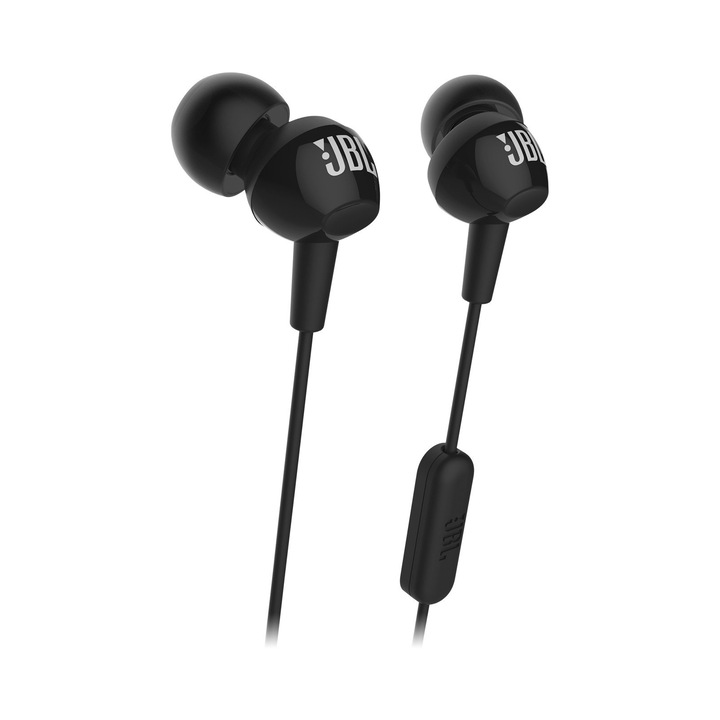 Слушалки за поставяне в ушите JBL C100Si 3,5 мм Стерео дълбок бас Музика Спортни ръце за разговори с микрофон, черни