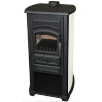 Semineu de sine statator Warnex Thalia Forte, combustibil lemn, 5.4 kW, tiraj natural, placa cu captuseala de samota, usa din fonta, 485x875x440 mm, Gri/Bej