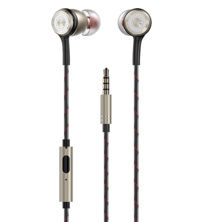 Слушалки за поставяне в ушите с микрофон, жак 3,5 мм, метално усилване на басите, HUR-BBL6429