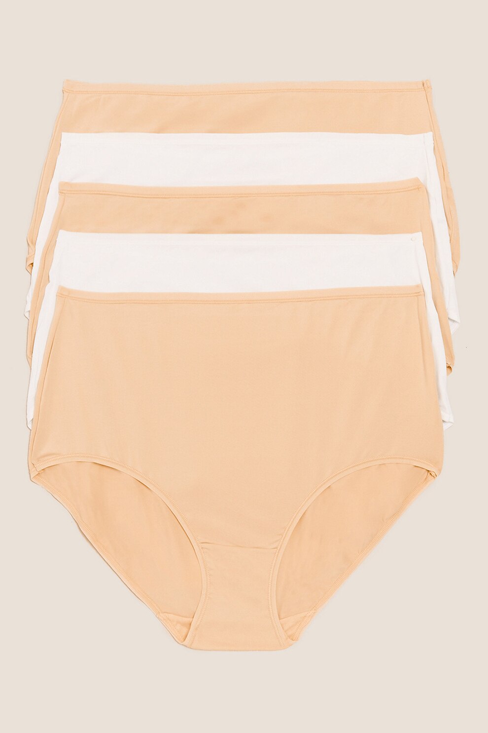 Marks & Spencer, Set de chiloti hipster - 5 perechi, Maro nisip/alb prafuit, 4XL