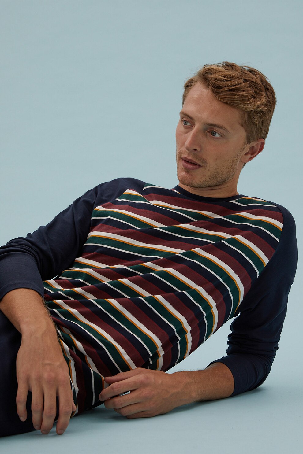 Marks & Spencer, Pijama in dungi cu maneci raglan, Bleumarin inchis/Rosu inchis/Alb prafuit