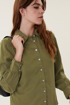 Marks & Spencer, Camasa din lyocell cu garnituri cu volane, Verde oliv Marks & Spencer, Camasa din lyocell cu garnituri cu volane, Verde oliv