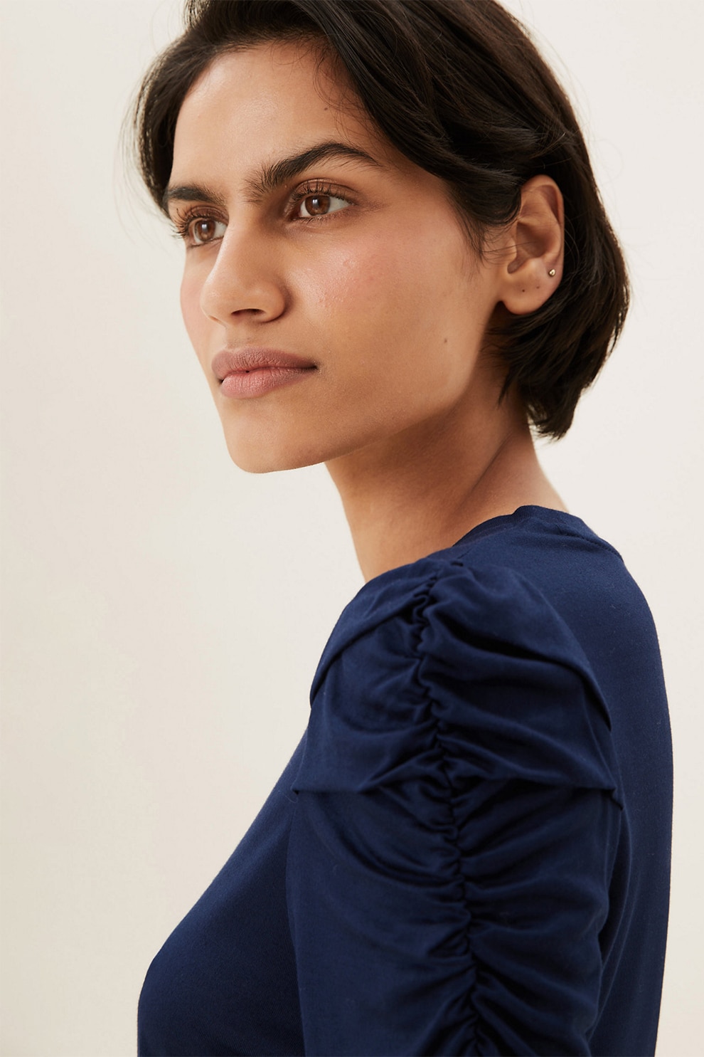 Marks & Spencer, Bluza cu decolteu la baza gatului si fronseuri, Bleumarin inchis