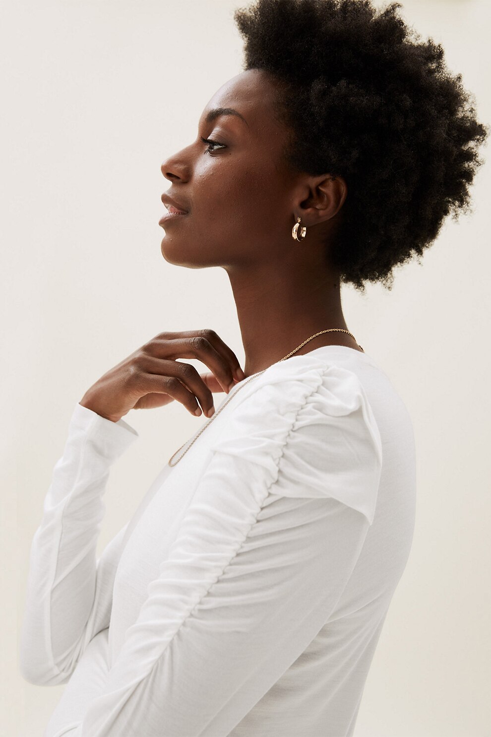 Marks & Spencer, Bluza cu decolteu la baza gatului si fronseuri, Alb