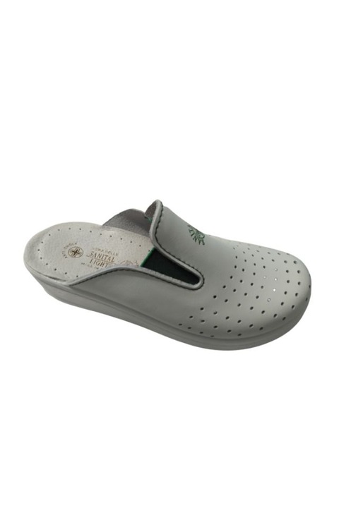 Saboti medicali dama, Sanital Light, Piele naturala, Alb cu elastic verde