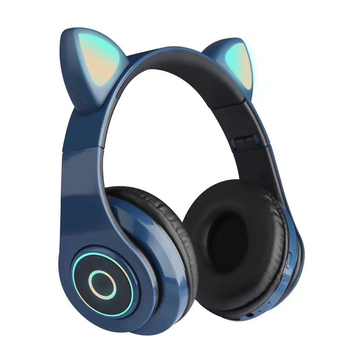 Безжични слушалки RIF REFCO Котешки уши, Bluetooth 5.0, HiFi, Bass Stereo, LED, TF, Син