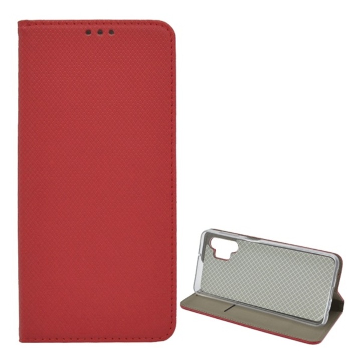 Gigapack álló bőr hatású flip tok Samsung Galaxy A32 5G (SM-A326) készülékhez, rombusz mintás, piros