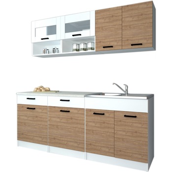Set bucatarie Sani Ina 200 cm,Nuc/alb semi lucios Set bucatarie Sani Ina 200 cm,Nuc/alb semi lucios