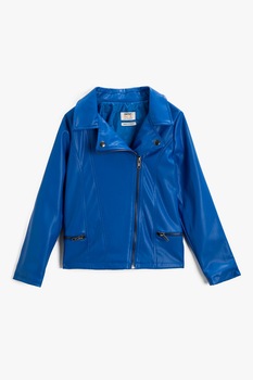 KOTON, Jacheta de piele ecologica cu inchidere asimetrica cu fermoar, Albastru royal KOTON, Jacheta de piele ecologica cu inchidere asimetrica cu fermoar, Albastru royal