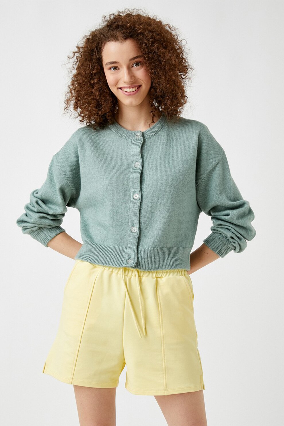 KOTON, Cardigan cu maneci cazute, Verde feriga