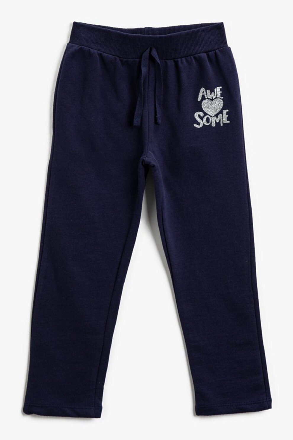 KOTON, Pantaloni sport cu snur si detaliu cu imprimeu text, Bleumarin inchis