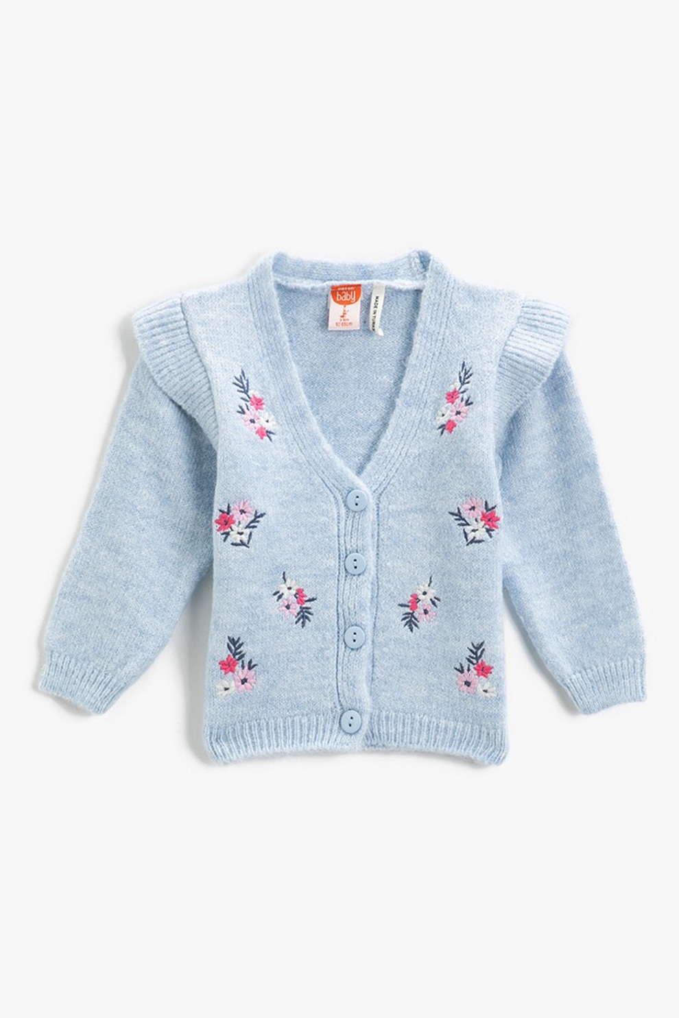 KOTON, Cardigan cu broderie florala, Albastru pastel