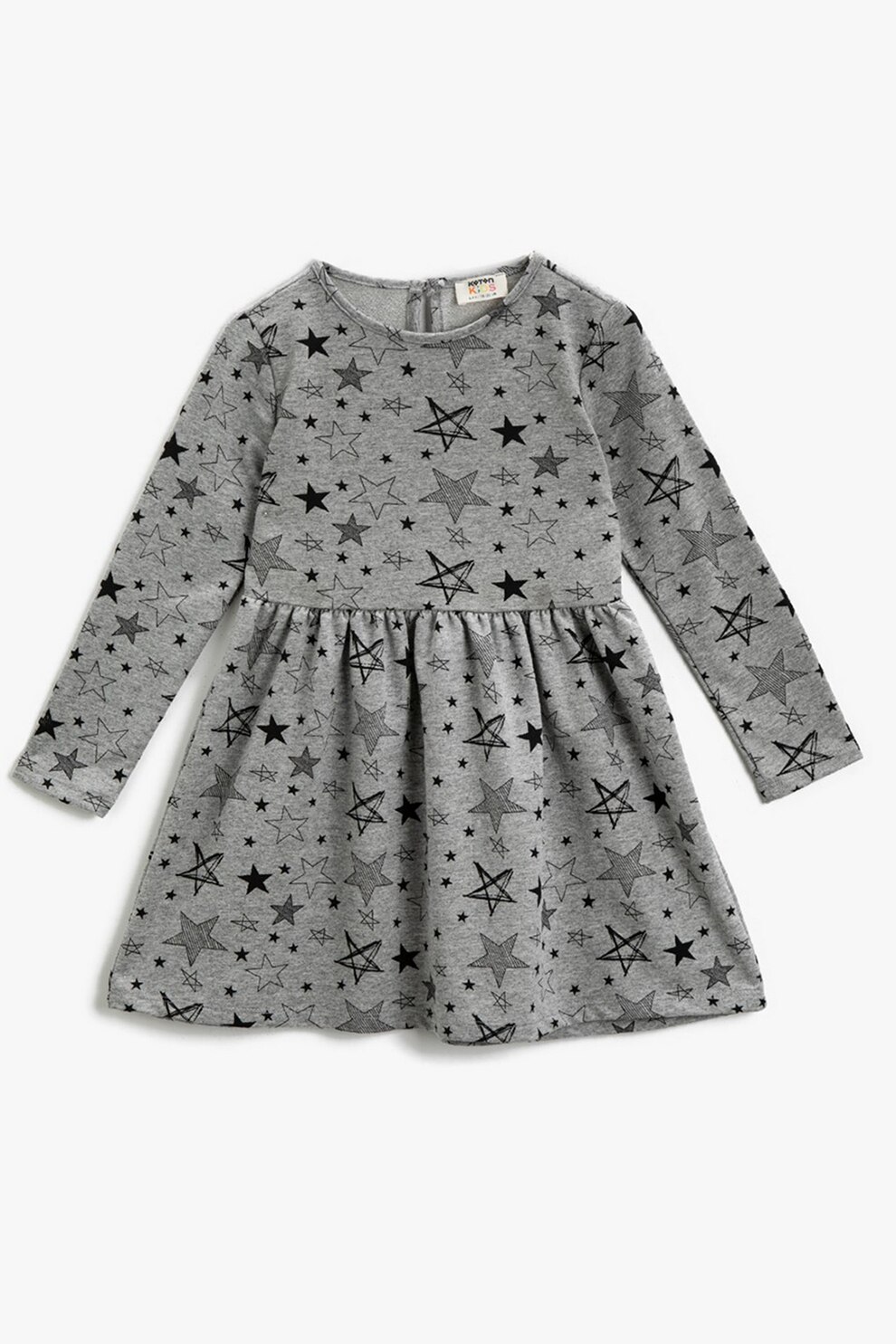 KOTON, Rochie evazata cu imprimeu grafic, Gri inchis/ Negru, 122-128 CM