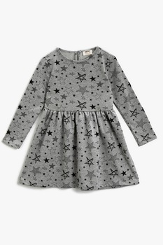 KOTON, Rochie evazata cu imprimeu grafic, Gri inchis/ Negru, 122-128 CM KOTON, Rochie evazata cu imprimeu grafic, Gri inchis/ Negru, 122-128 CM