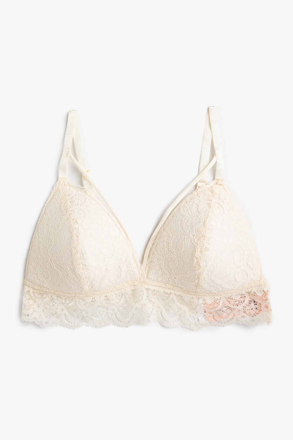 KOTON, Sutien cu strat exterior din dantela, Alb fildes