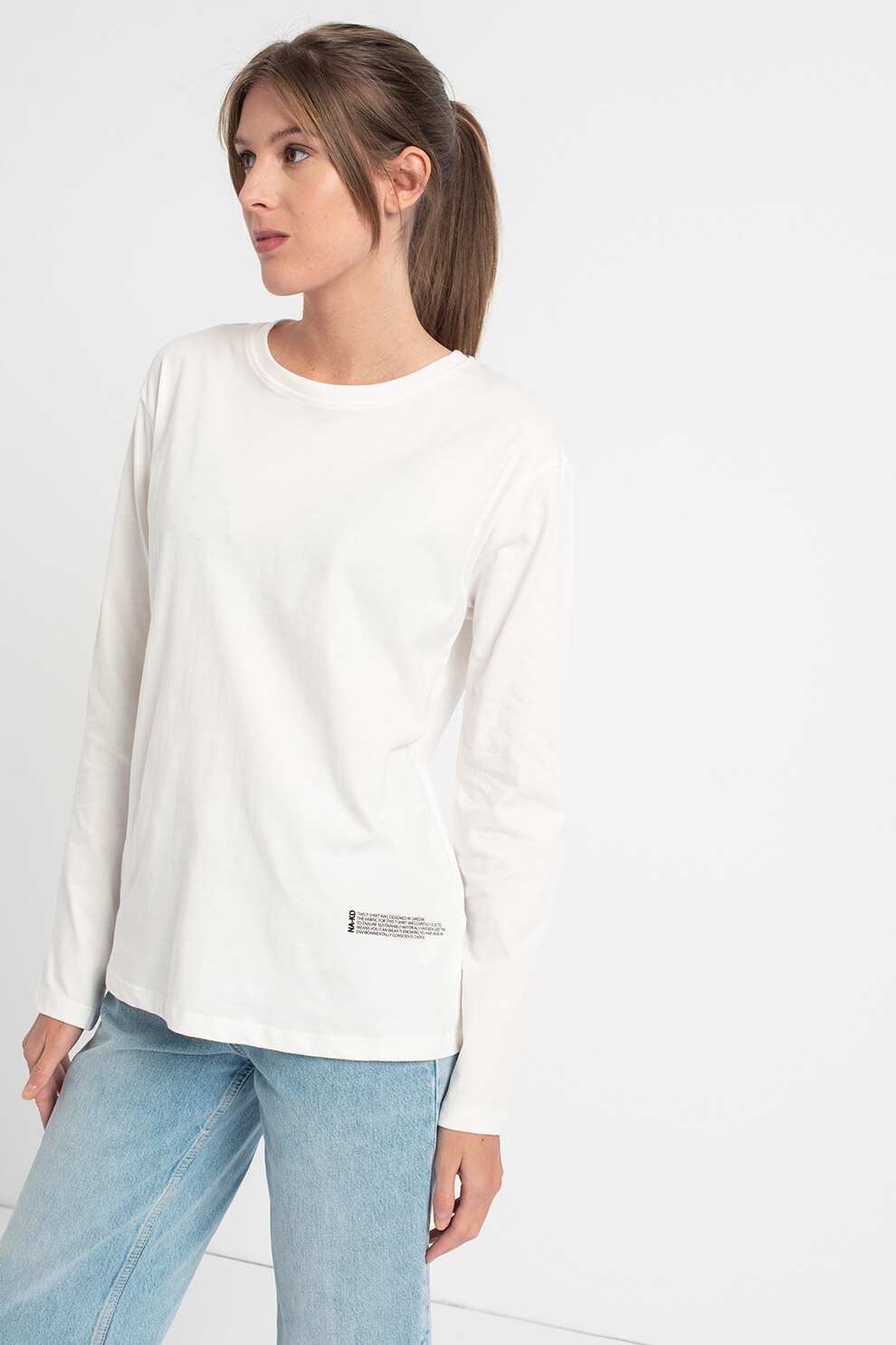 NA-KD, Bluza cu decolteu la baza gatului si maneci cazute, Alb prafuit