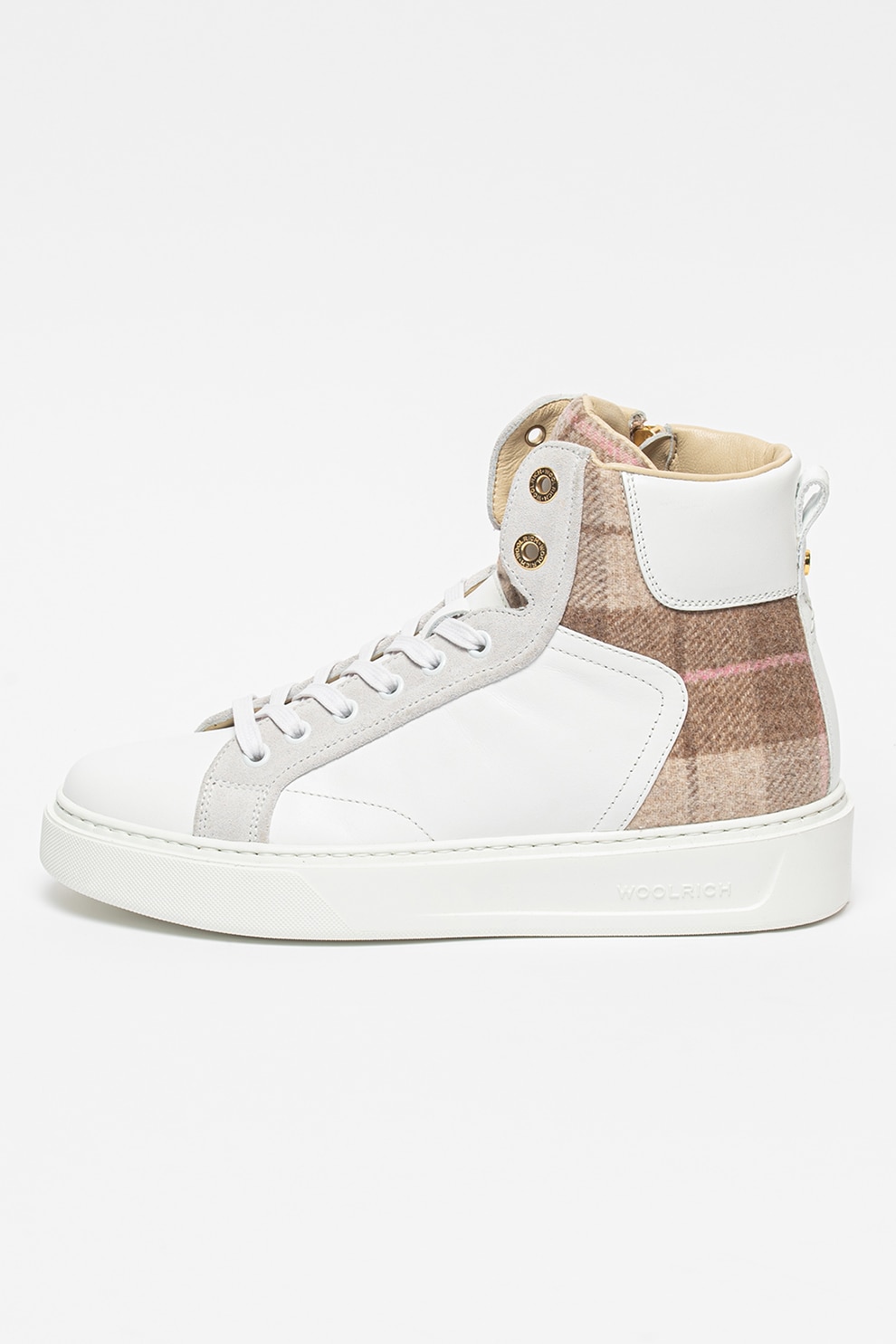 Woolrich, Pantofi sport inalti de piele, Alb/Bej