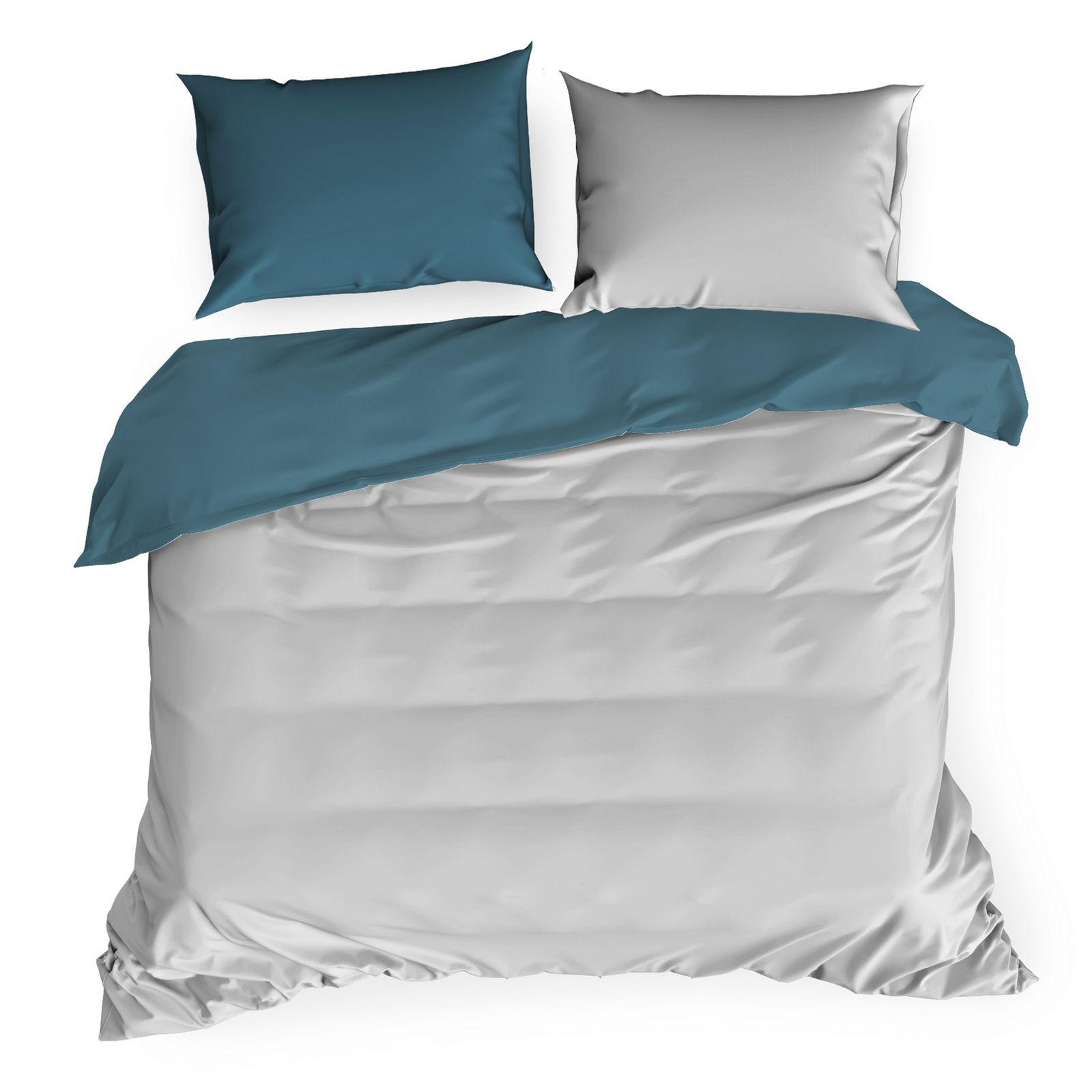 Set Lenjerie de Pat Bumbac Satinat, 180x200, Eurofirany, NOVA3 Gri/Albastru