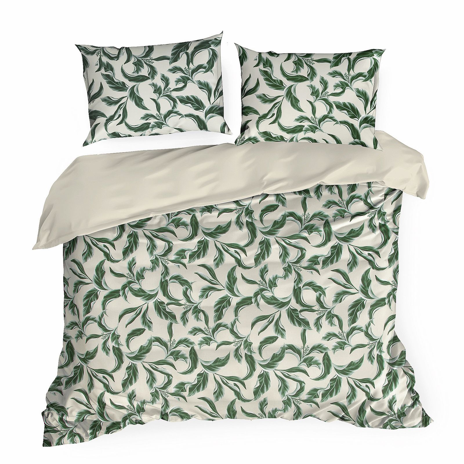 Set Lenjerie de Pat, Bumbac satinat, Eurofirany, NIKA, 200x220 Verde/Bej frunze