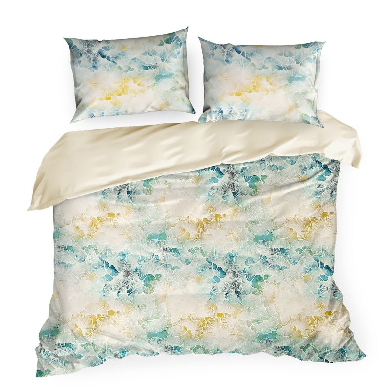 Set Lenjerie de Pat, Bumbac satinat, Eurofirany, GINKO4, 160x200 Galben/Verde