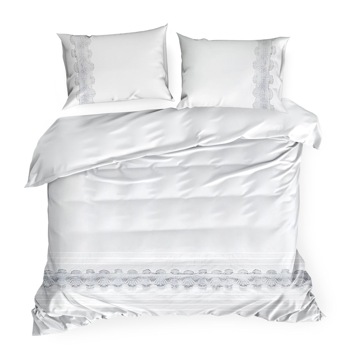 Set Lenjerie de Pat, Bumbac satinat, Eurofirany KOR-3, 200x220 Alb