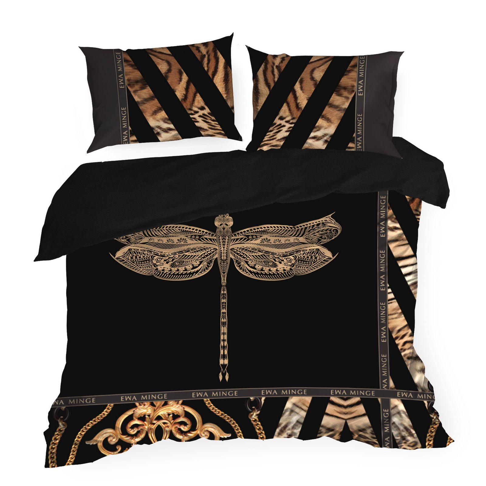 Set Lenjerie de Pat, Bumbac satinat, Eurofirany Eva Minge LORI1, 200x220 Gri/Portocaliu