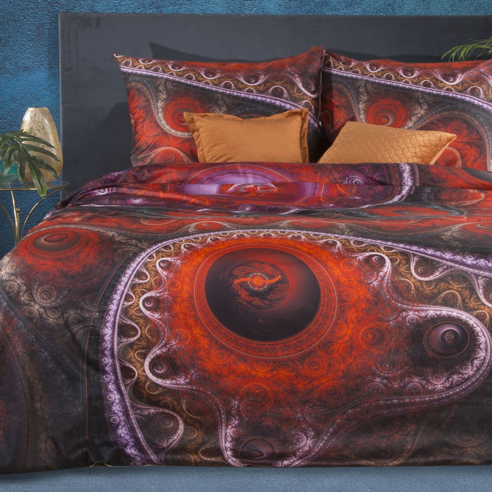 Set Lenjerie de Pat, Bumbac satinat, Eurofirany Eva Minge ERNA, 160x200 Multicolor