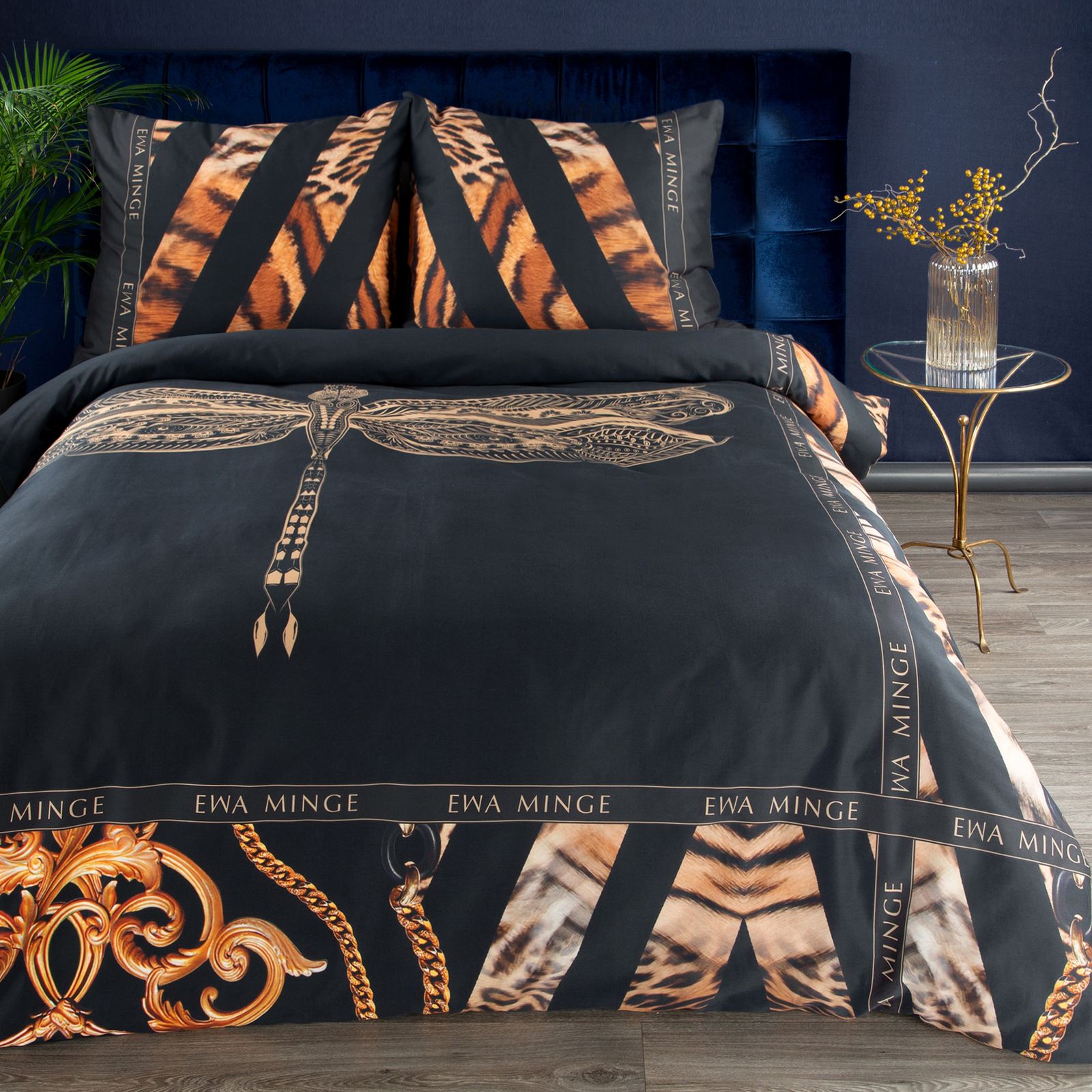 Set Lenjerie de Pat, Bumbac satinat, Eurofirany Eva Minge LORI1, 160x200 Gri/Portocaliu