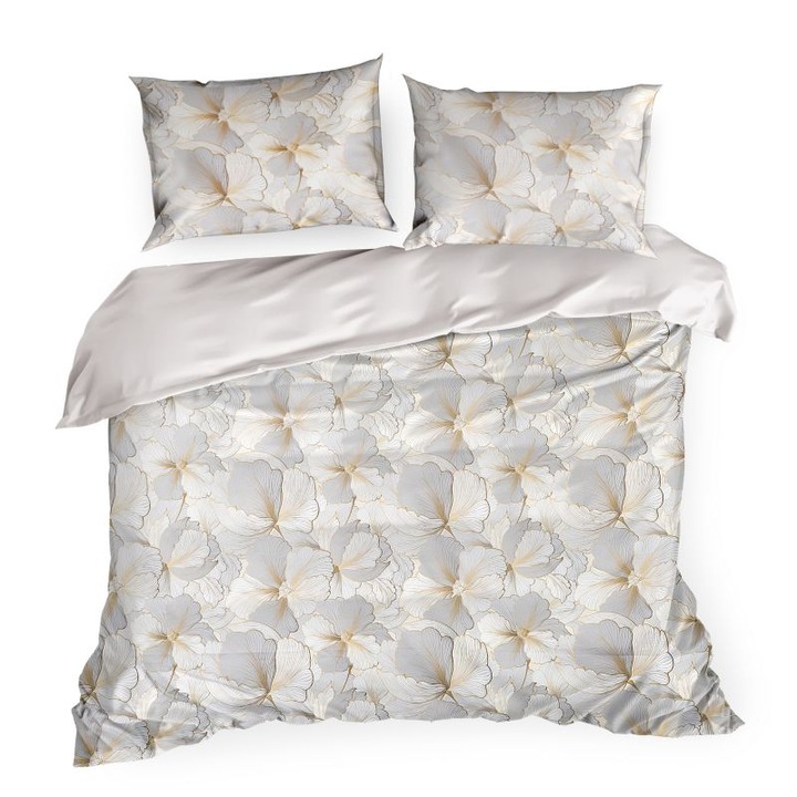 Комплект спално бельо, сатениран памук, Eurofirany ELMIRA, 200x220 сиво/бяло