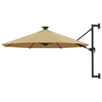 Umbrela de soare cu montaj pe perete cu LED vidaXL, 300 x 131 cm, Taupe