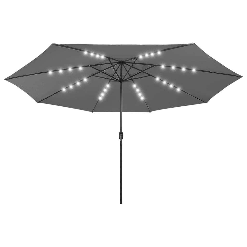 Umbrela de soare pentru exterior cu LED si stalp din metal vidaXL, 400 x 267 cm, Antracit