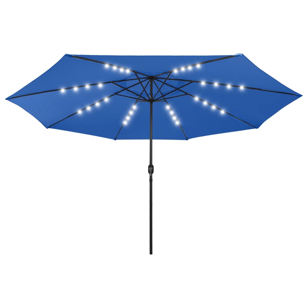 Umbrela de soare pentru exterior cu LED si stalp din metal vidaXL, 400 x 267 cm, Albastru